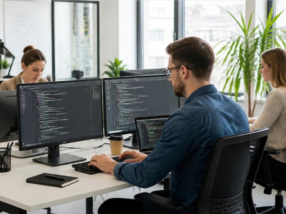 Persona programando una solución de IA en una oficina